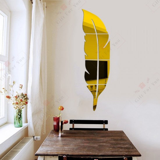 Golden Acrylic Leaf Mirror Sticker.